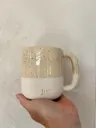Gepersonaliseerde XL mok - beige / oranje spikkel
